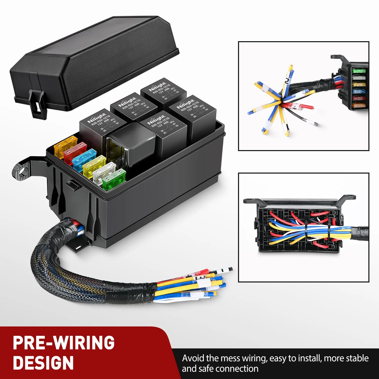 4Pin 5Pin Bosch Style 12V 6 Slots 40Amp Relay Fuse Box