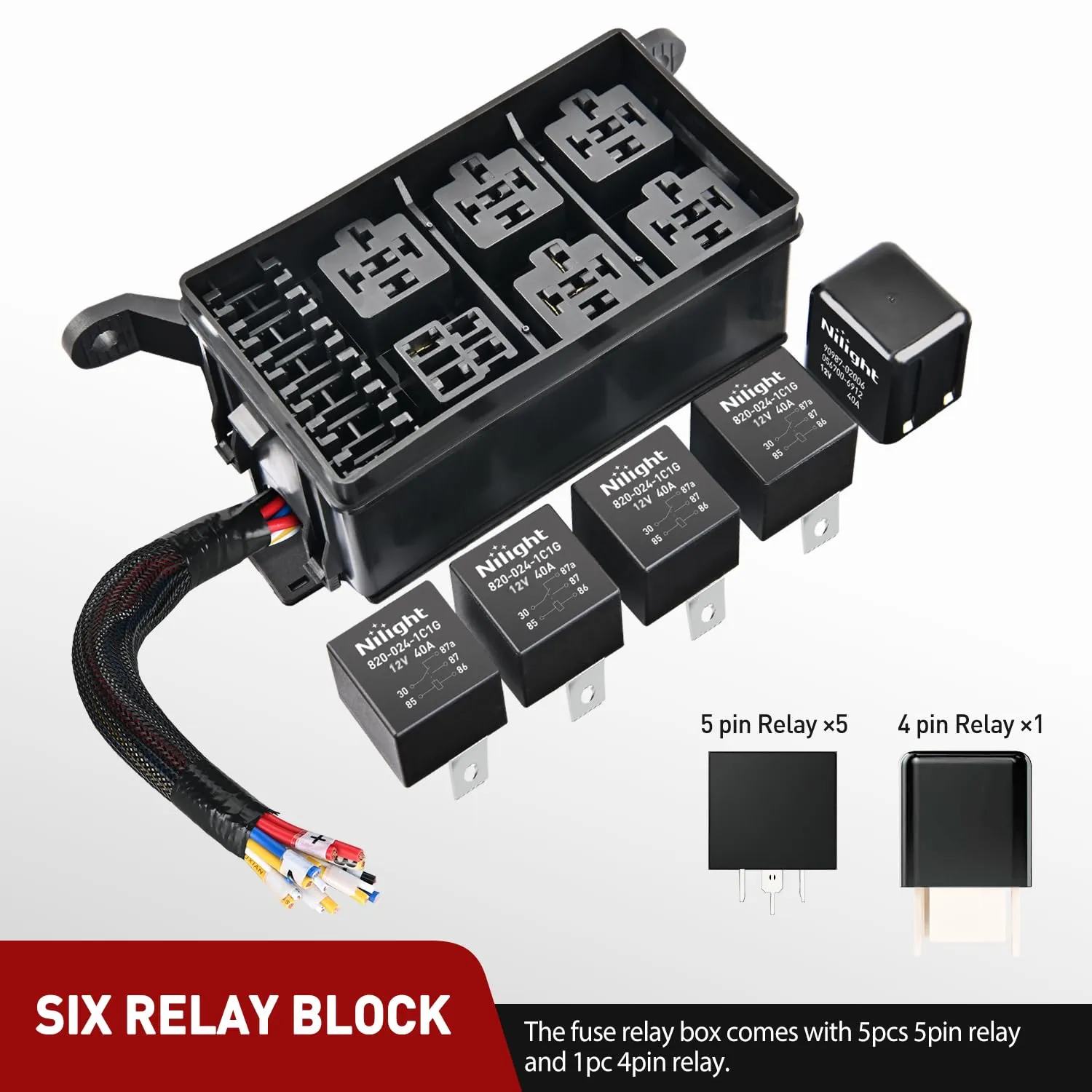 4Pin 5Pin Bosch Style 12V 6 Slots 40Amp Relay Fuse Box
