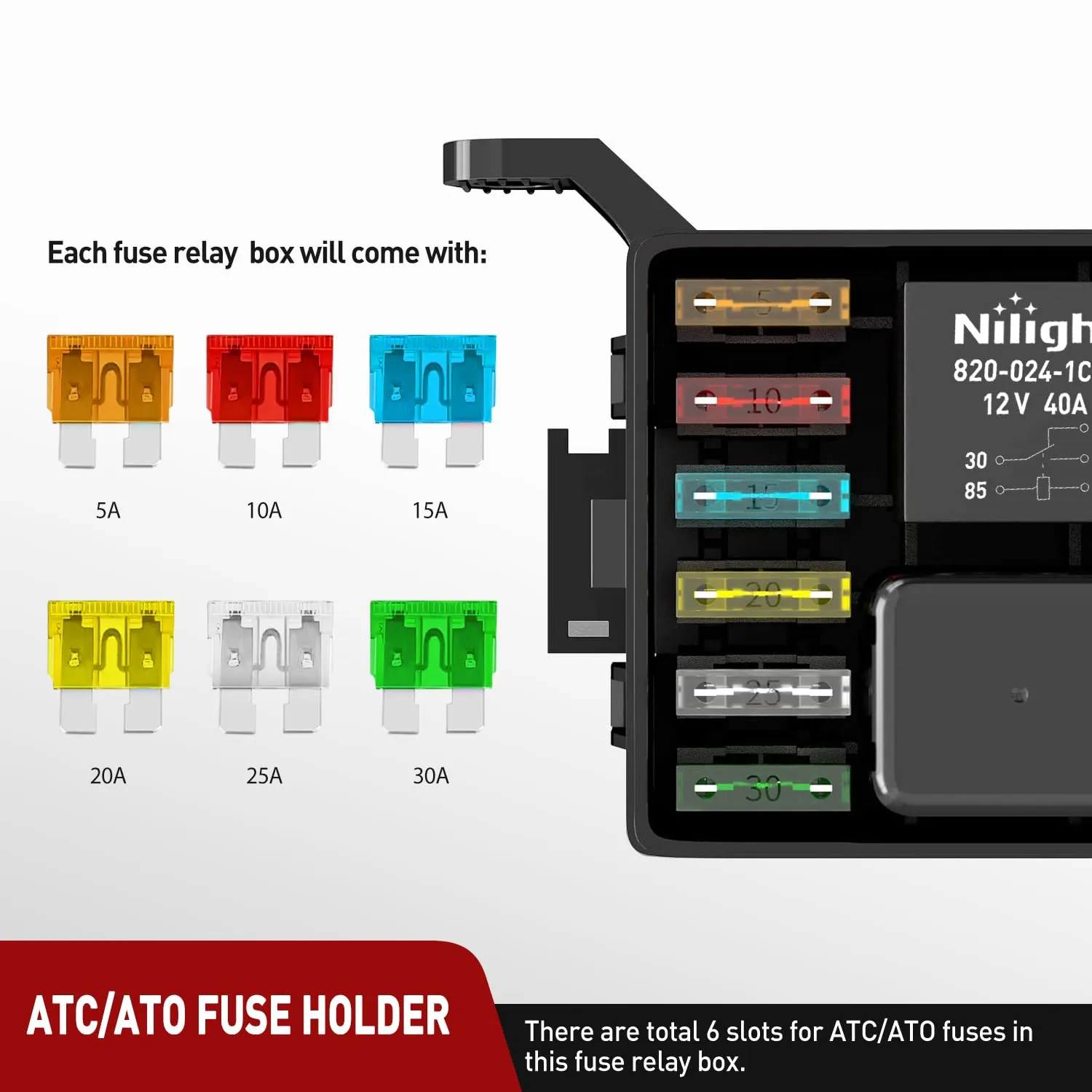 4Pin 5Pin Bosch Style 12V 6 Slots 40Amp Relay Fuse Box