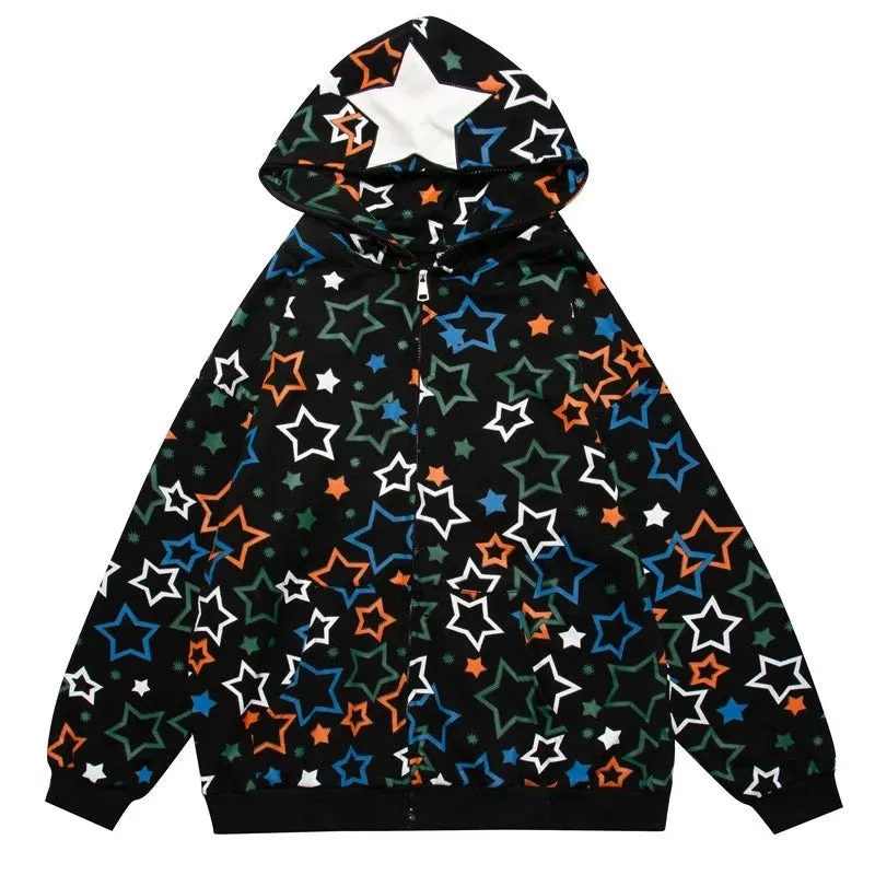 All Over Star Print Full Zip Hoodie