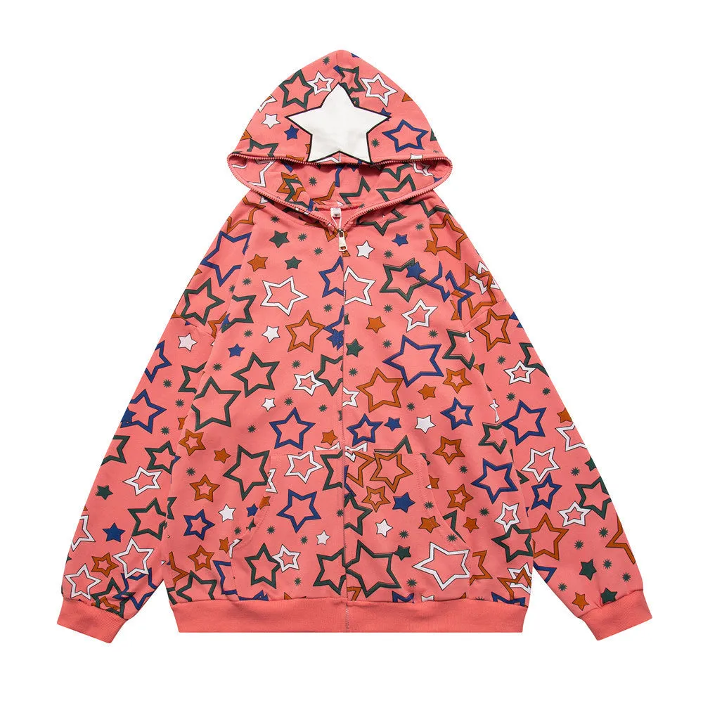 All Over Star Print Full Zip Hoodie