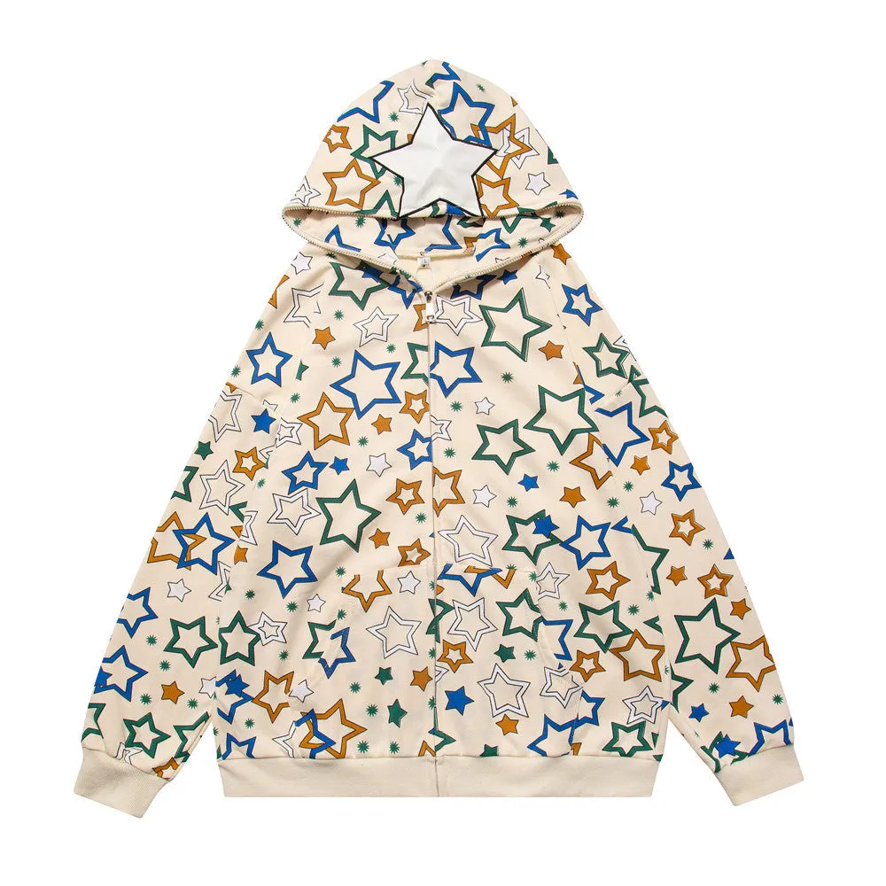 All Over Star Print Full Zip Hoodie