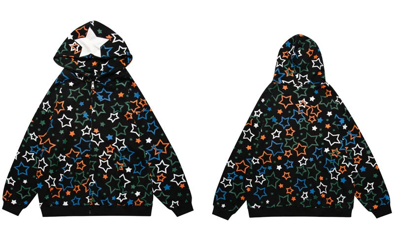 All Over Star Print Full Zip Hoodie