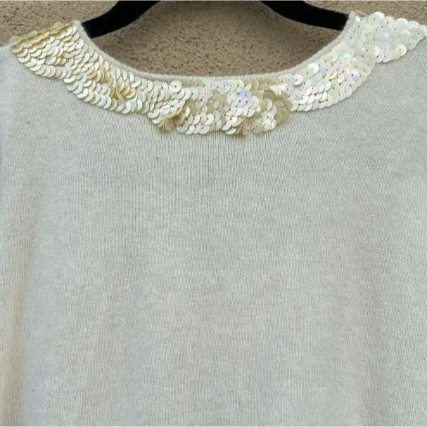 Angora and Sequin Vintage V Neck Pleat Shoulder Long Balloon Sleeve Sweater