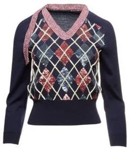 Argyle Patchwork V Neck Sweater
