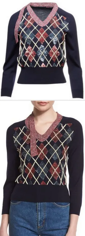 Argyle Patchwork V Neck Sweater