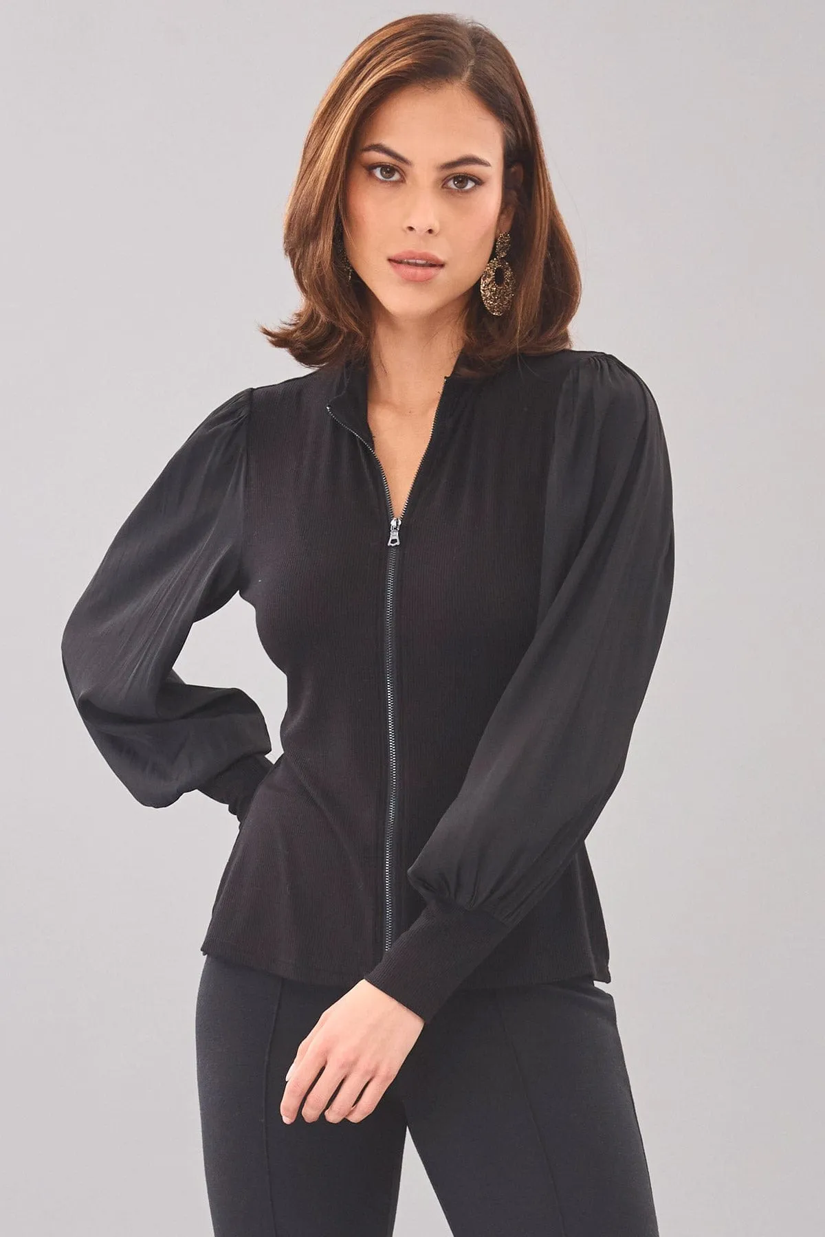 Balloon Sleeve Rib Top