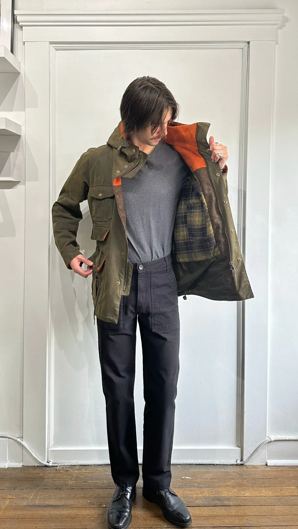 Barbour Dark Green Waxed Wessex Quilted Parka Medium - M