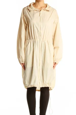 Beige Hooded Drawstring Parka Jacket