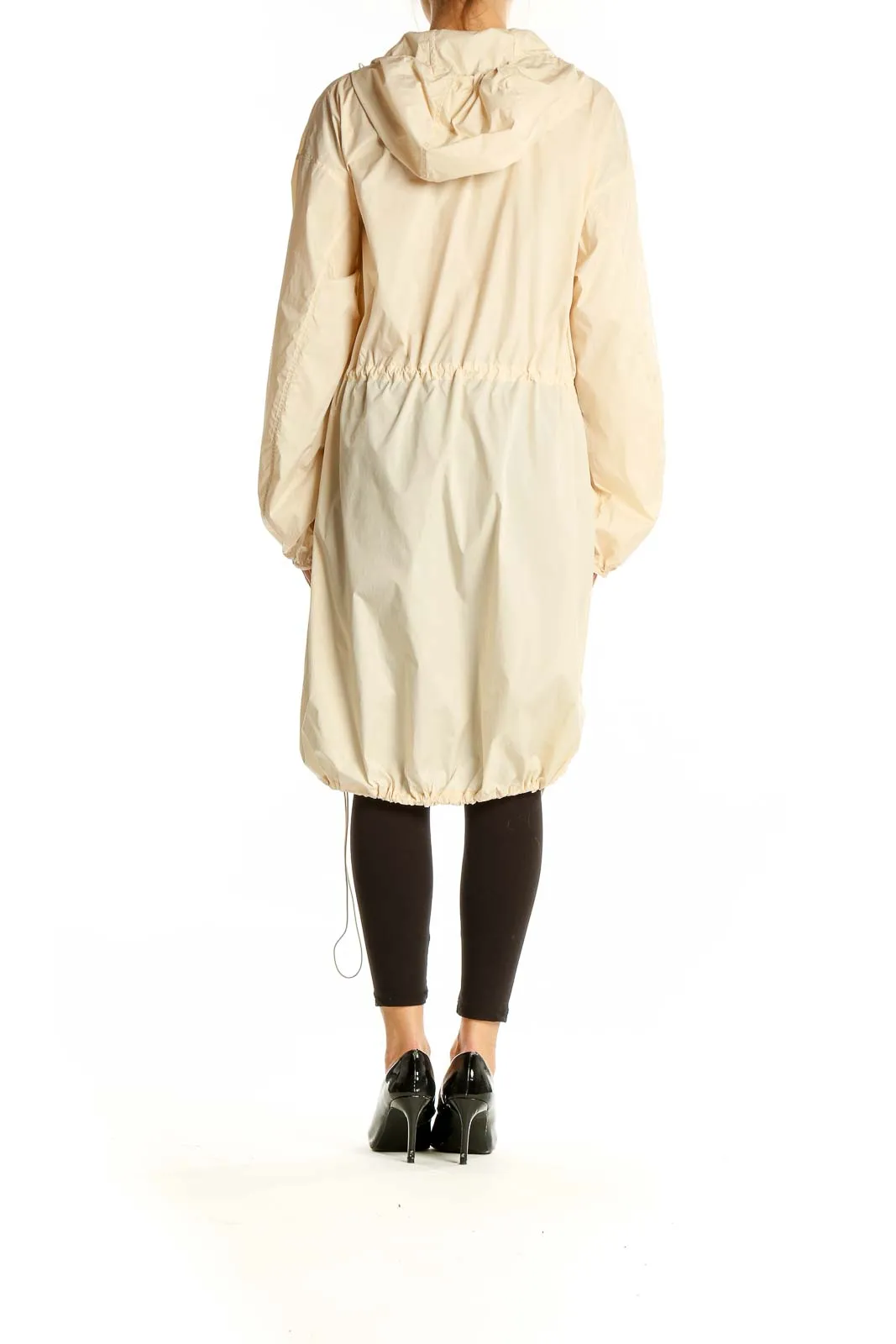 Beige Hooded Drawstring Parka Jacket