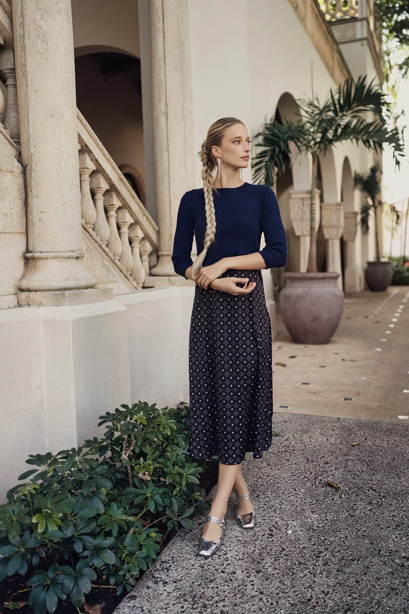 Bliss Satin Slip Dress Combo Navy Print