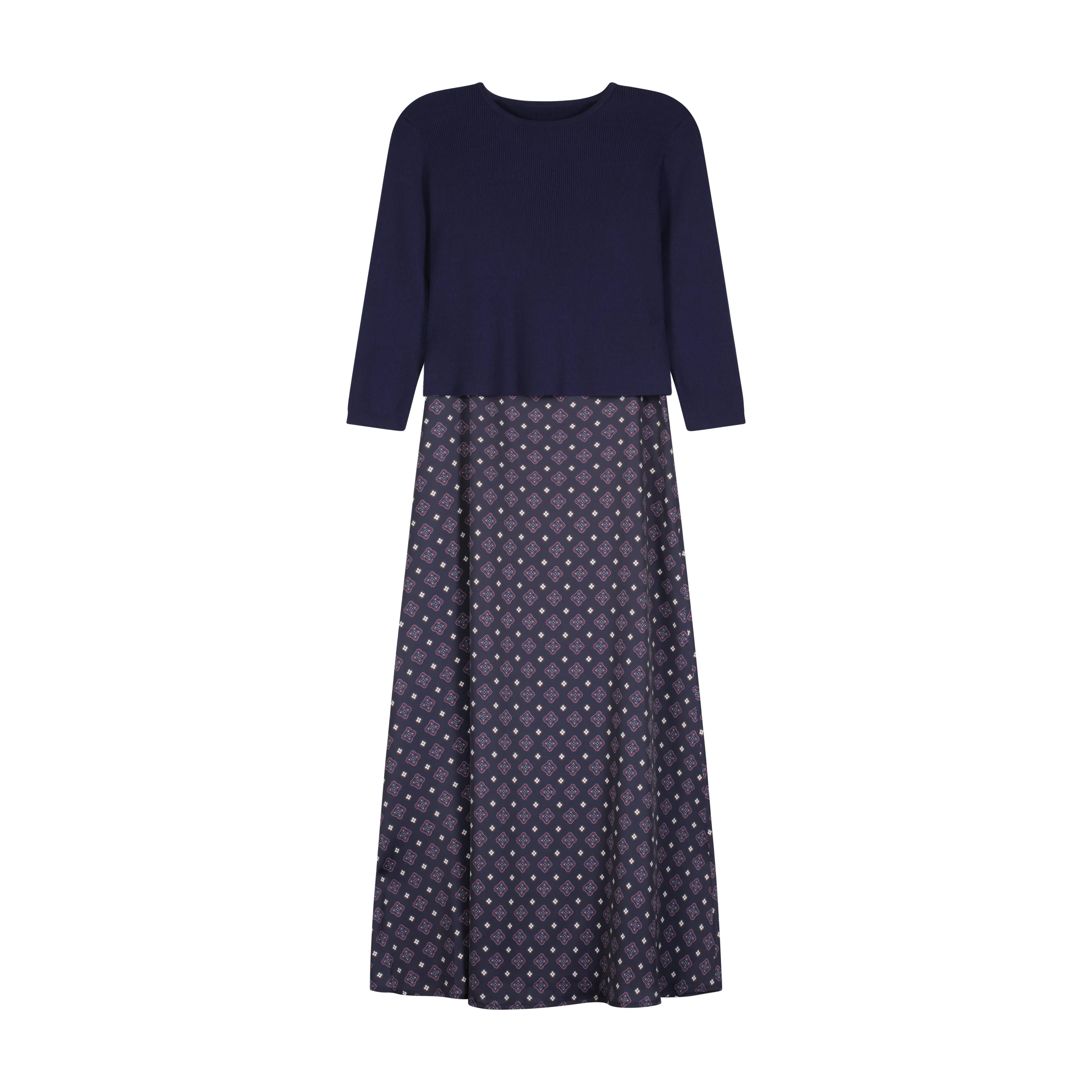 Bliss Satin Slip Dress Combo Navy Print
