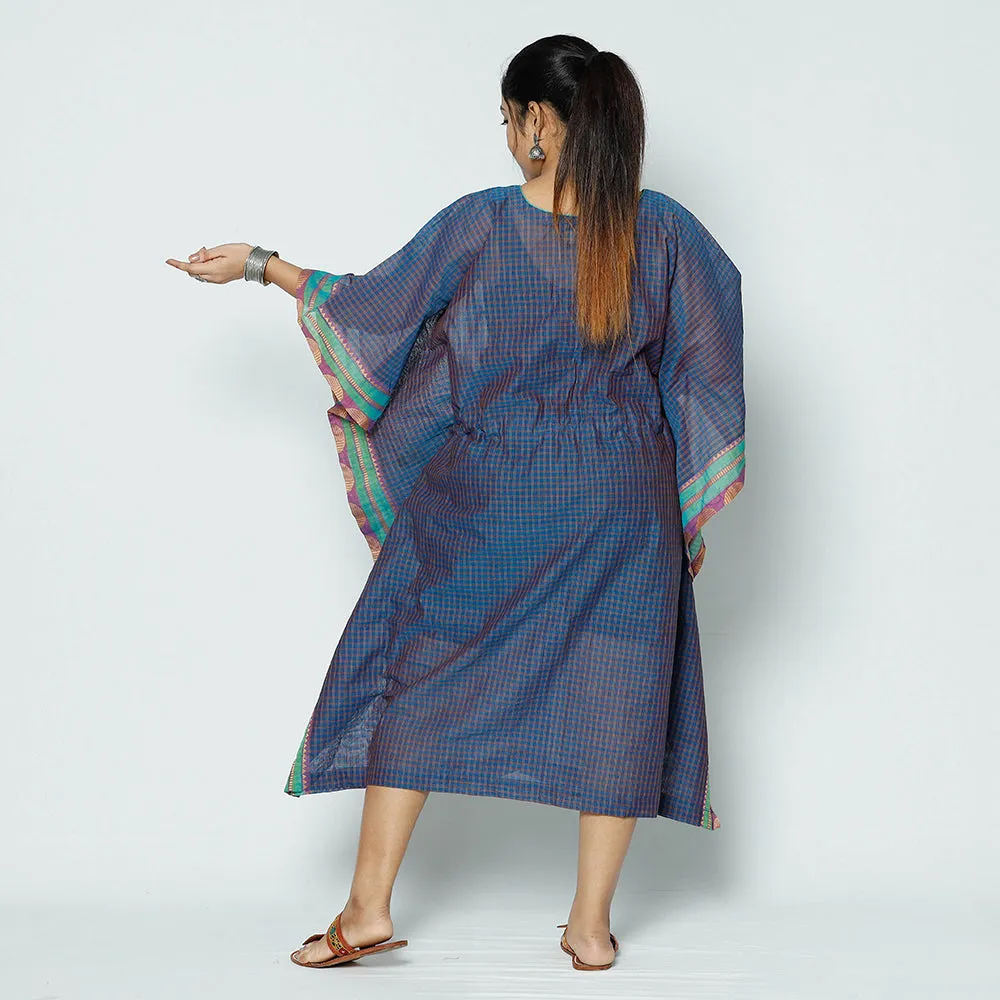 Blue - Kanchipuram Checks Cotton Kaftan with Tie-Up Waist (Medium)