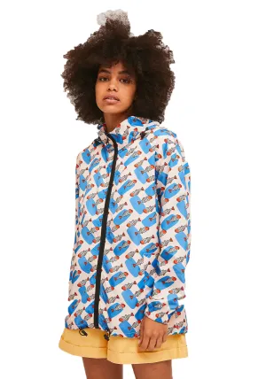 Blue Sardine Print Short Hooded Raincoat Parka SS21COC30 by Compania Fantastica