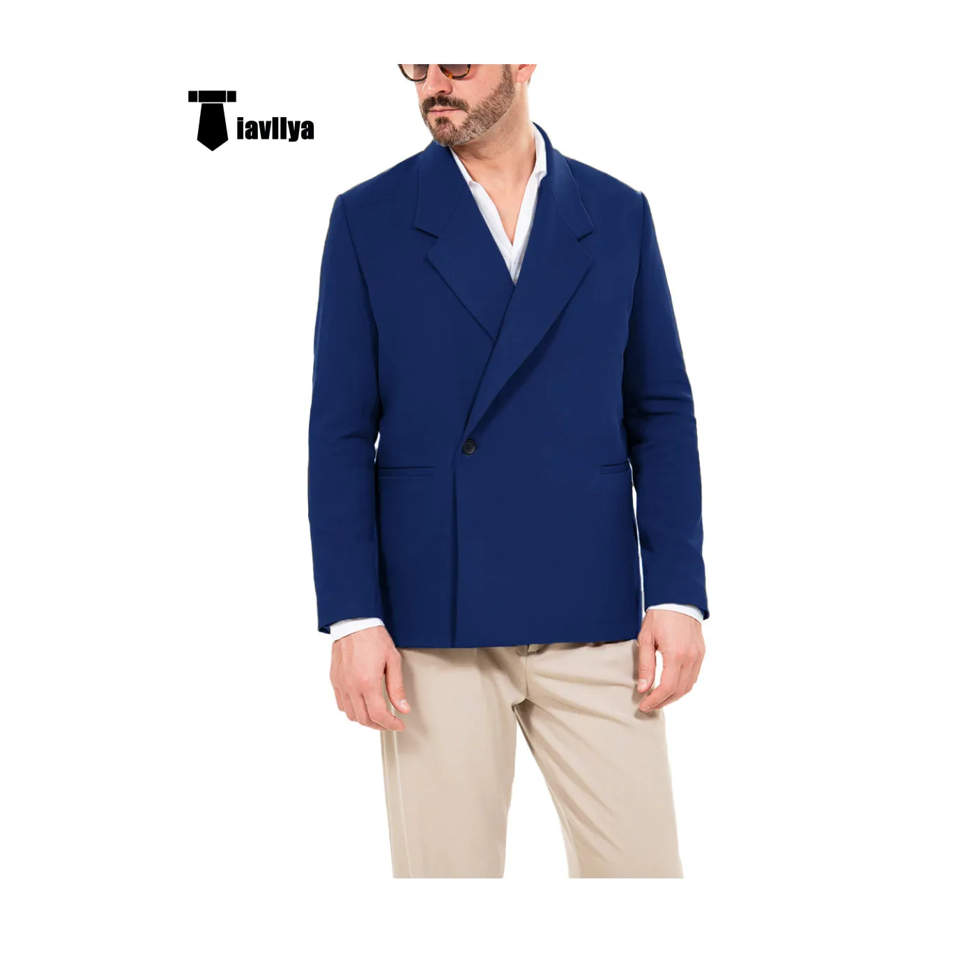 Casual Men's Slim Fit Notch Lapel Flat Blazer