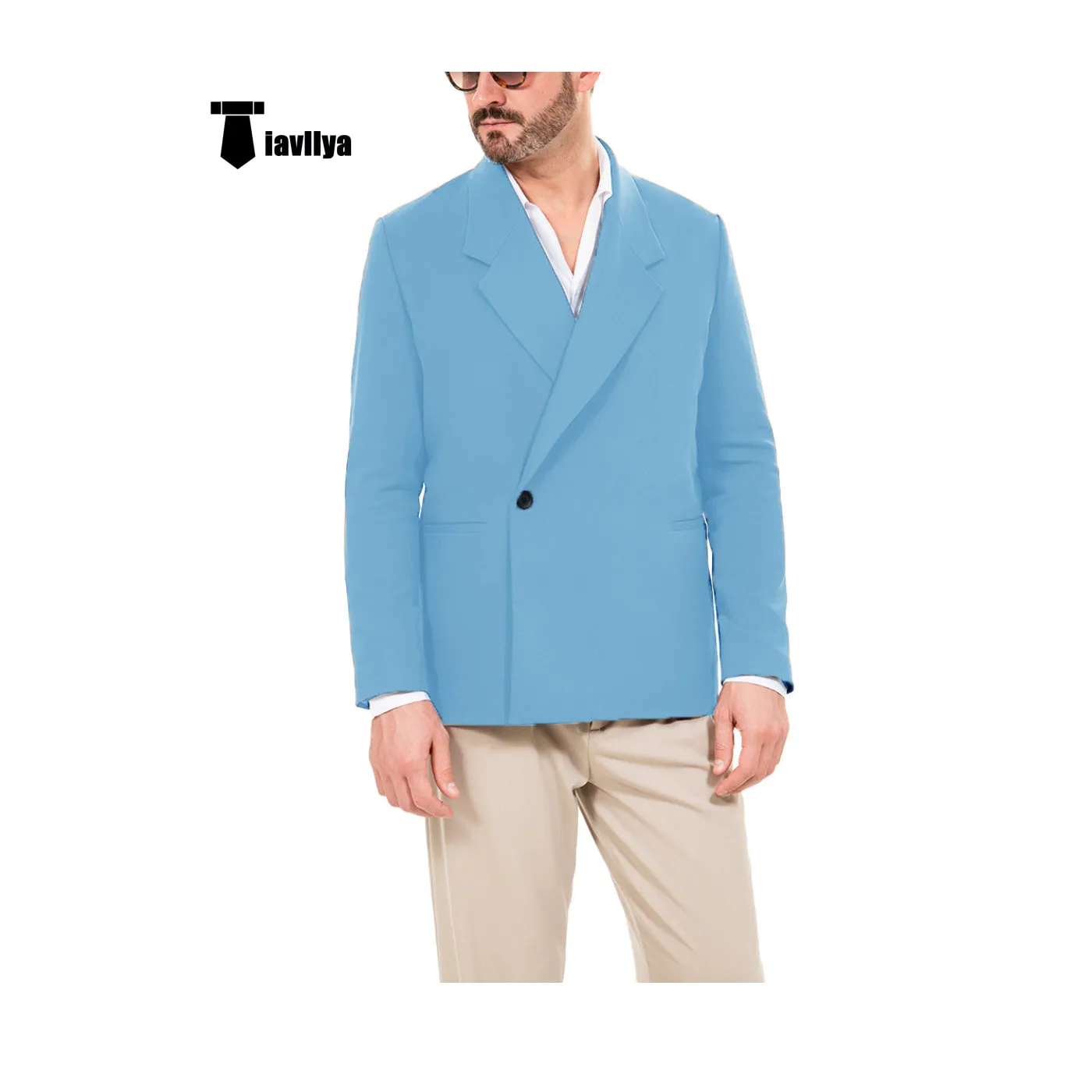 Casual Men's Slim Fit Notch Lapel Flat Blazer