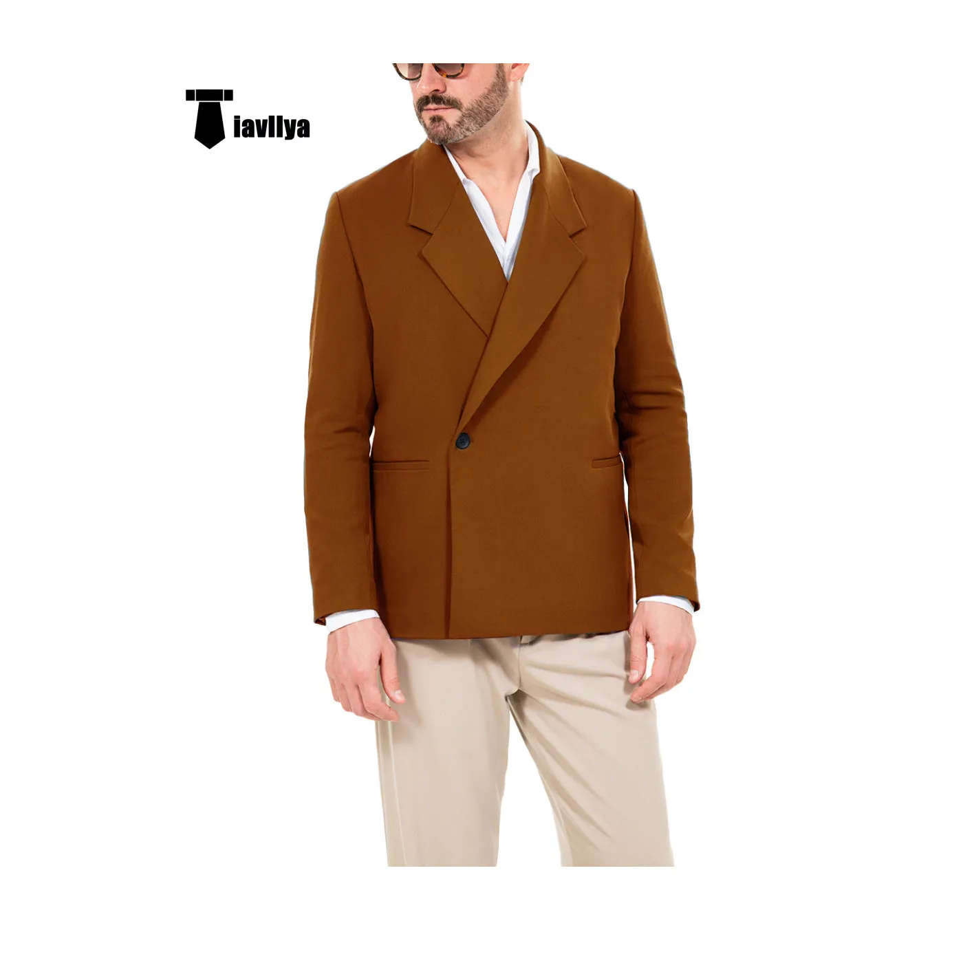 Casual Men's Slim Fit Notch Lapel Flat Blazer