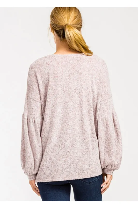 Cherish Balloon Sleeve Top - Burgundy