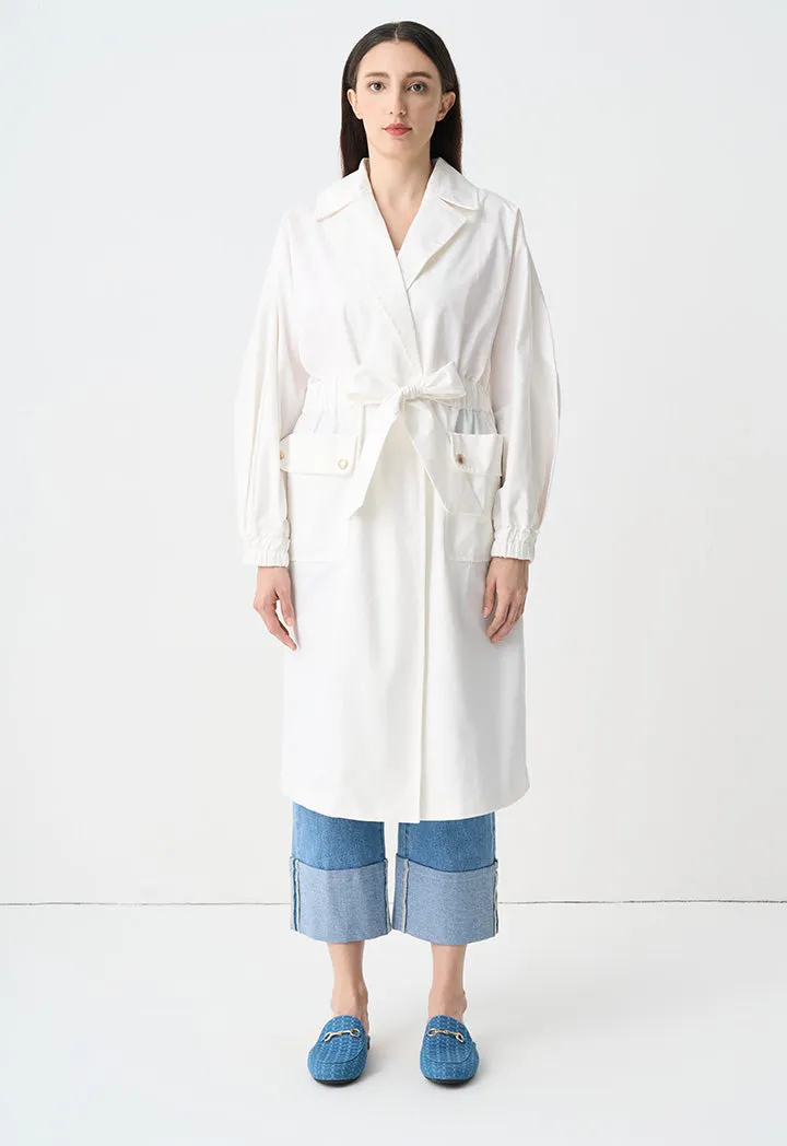 Choice Solid Double Breasted Belted Coat Offwhite