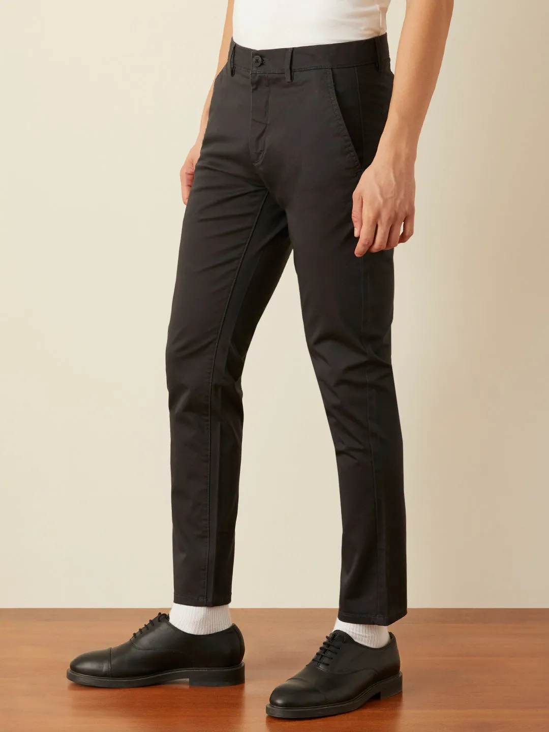 Dark Grey Plain Slim Fit Trousers