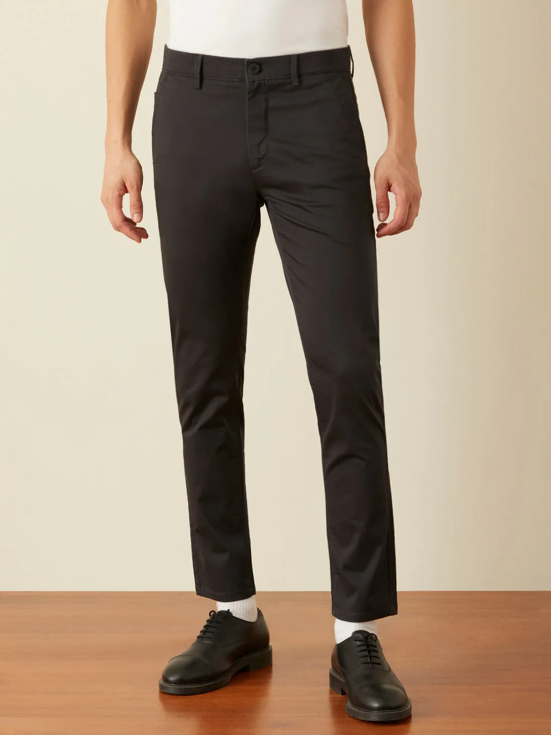 Dark Grey Plain Slim Fit Trousers