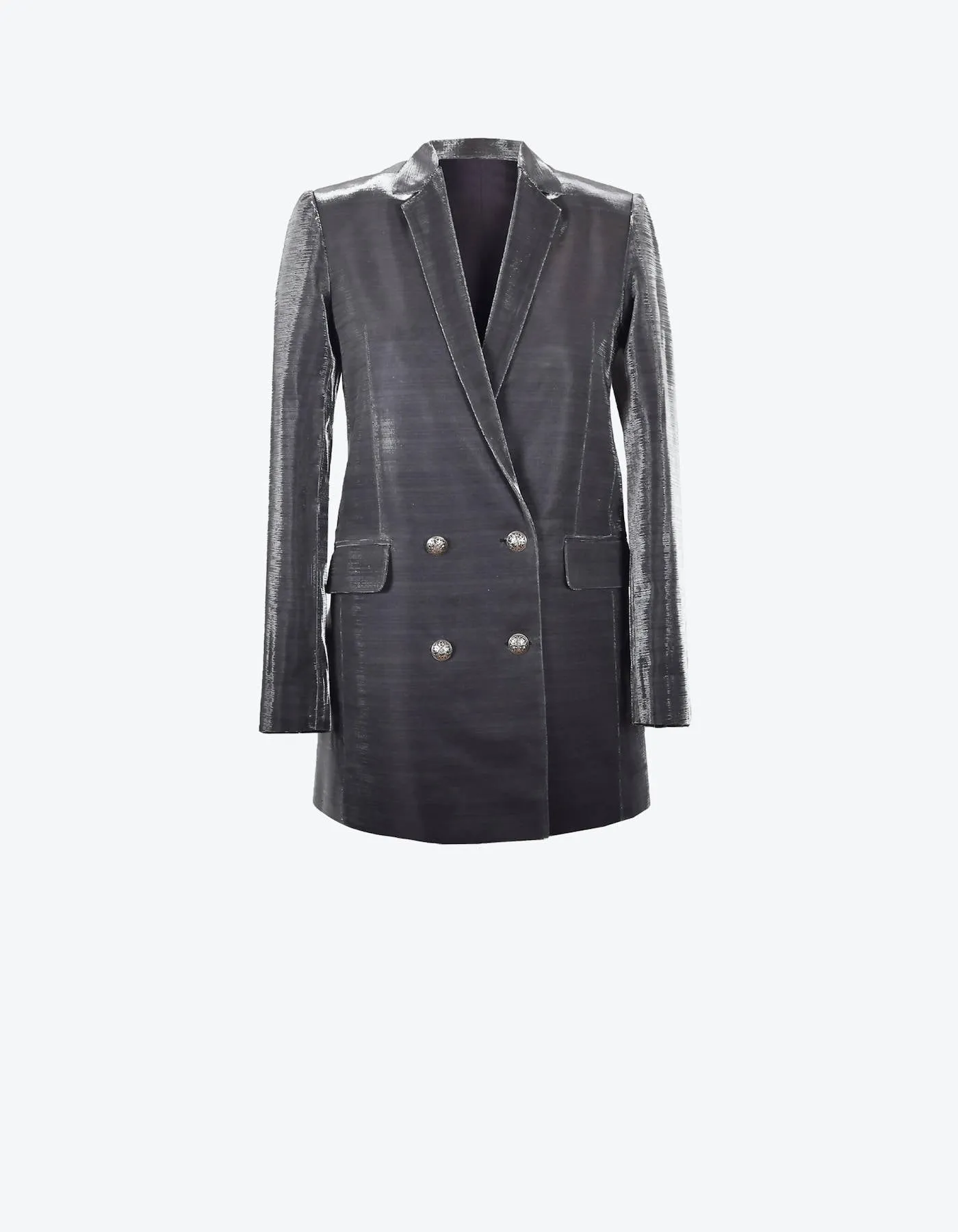 Double-Breasted Metallic Textured Blazer