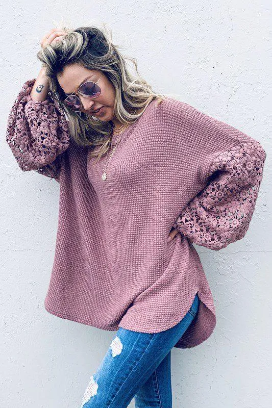 Floral Lace Balloon Long Sleeve Top