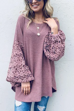 Floral Lace Balloon Long Sleeve Top