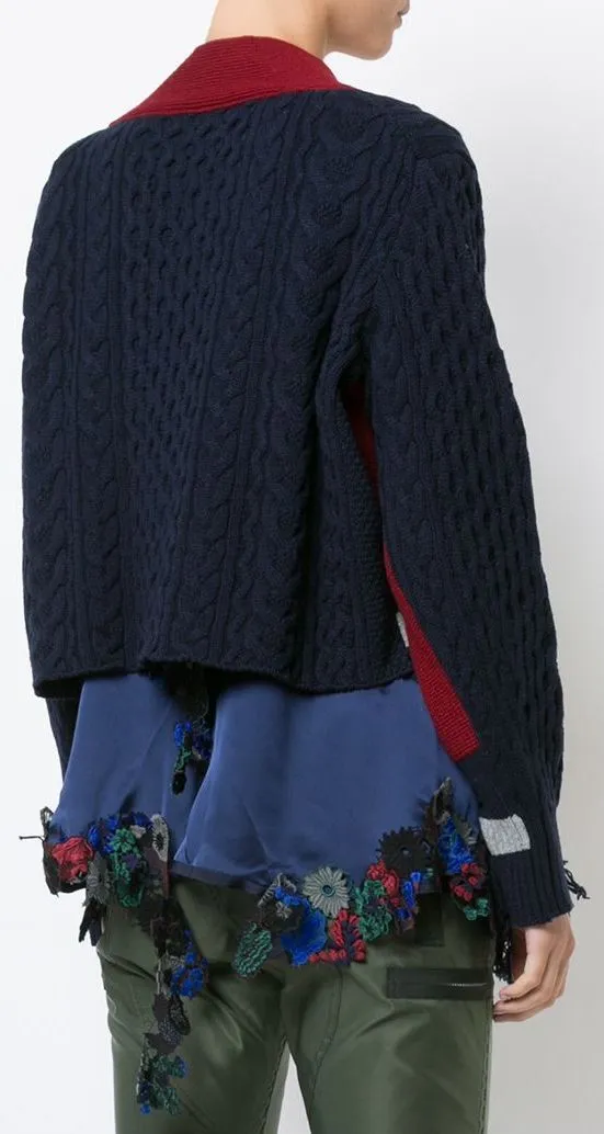Fringed Wool Cable Knit Sweater, Blue