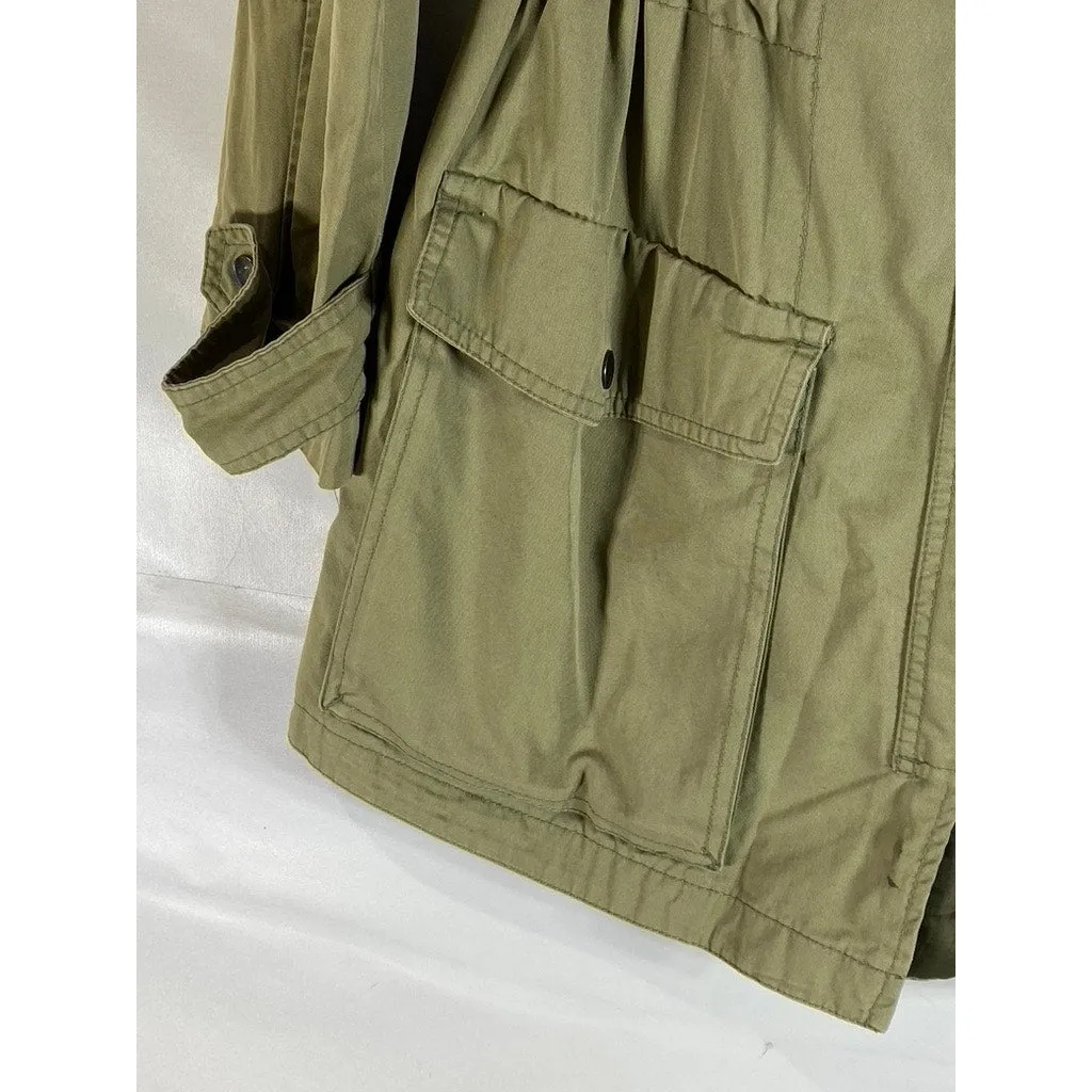 GAP Women's Dark Olive Hooded Military Utility Cotton Full-Zip Parka Jacket SZ M