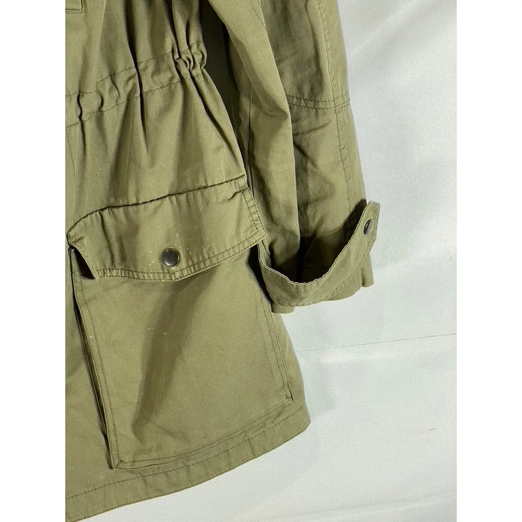 GAP Women's Dark Olive Hooded Military Utility Cotton Full-Zip Parka Jacket SZ M