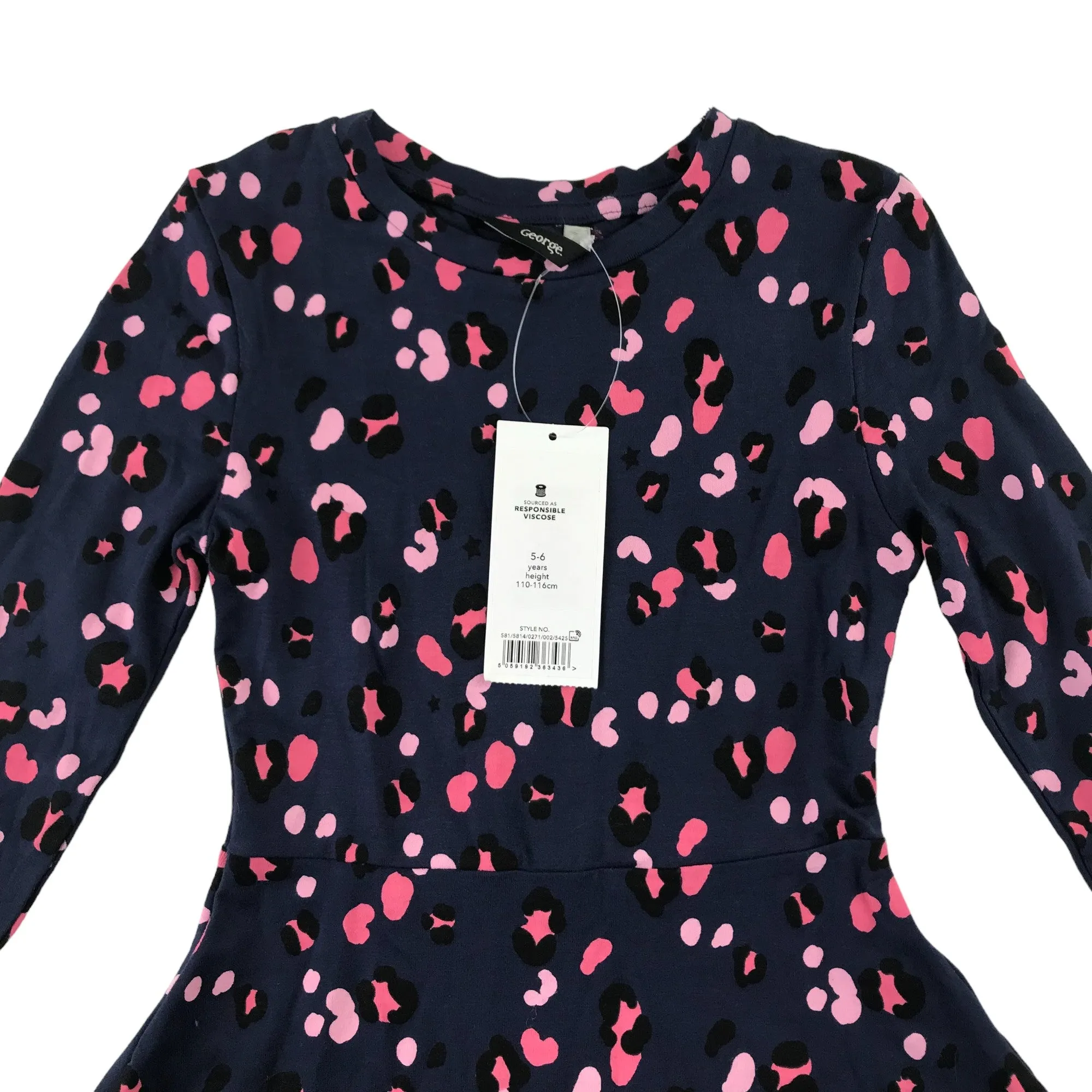George Dress 5 years Navy Blue Long Sleeve T-shirt Pink Leopard Spot Print