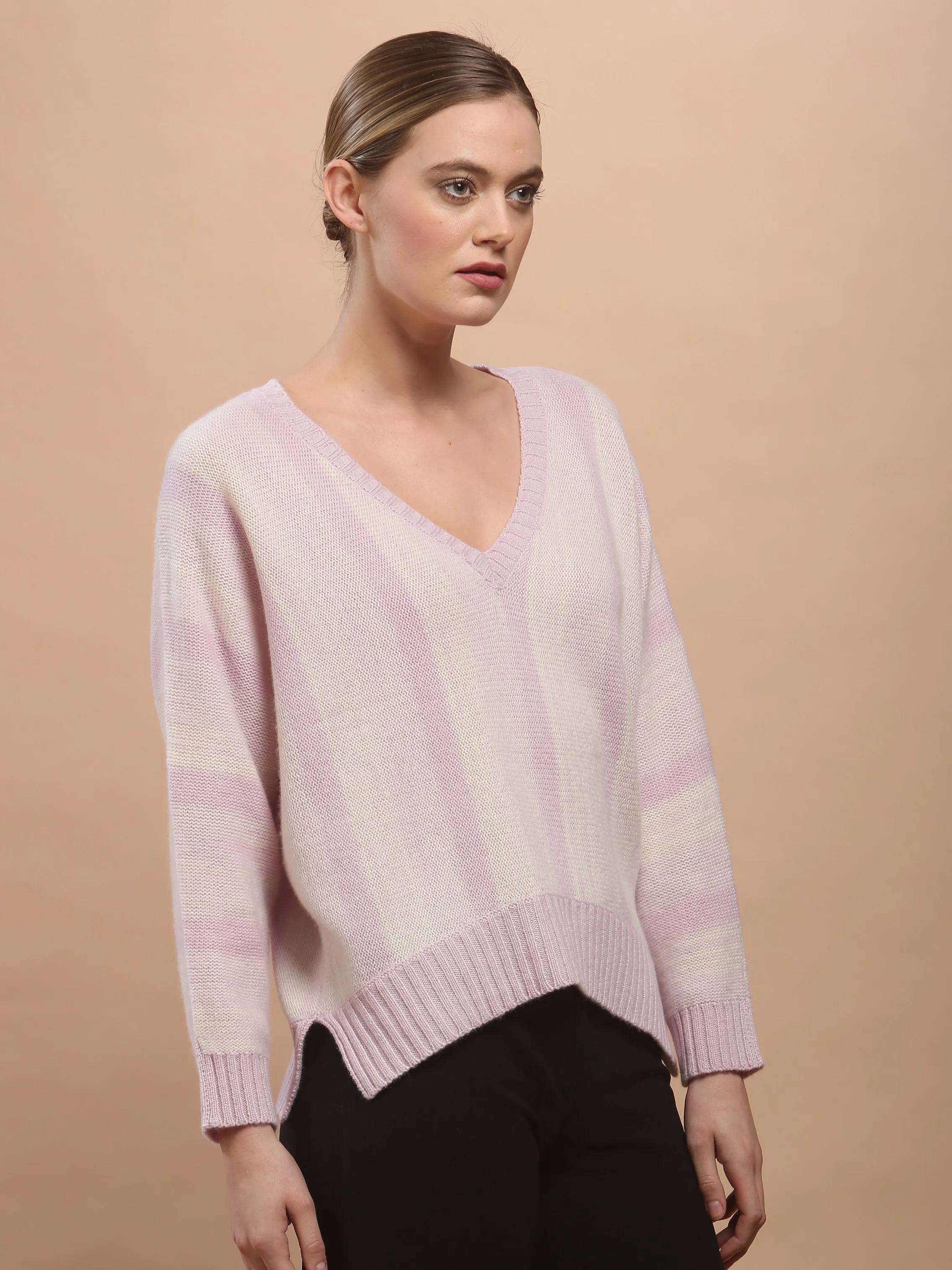 Gradient Stripe V Neck