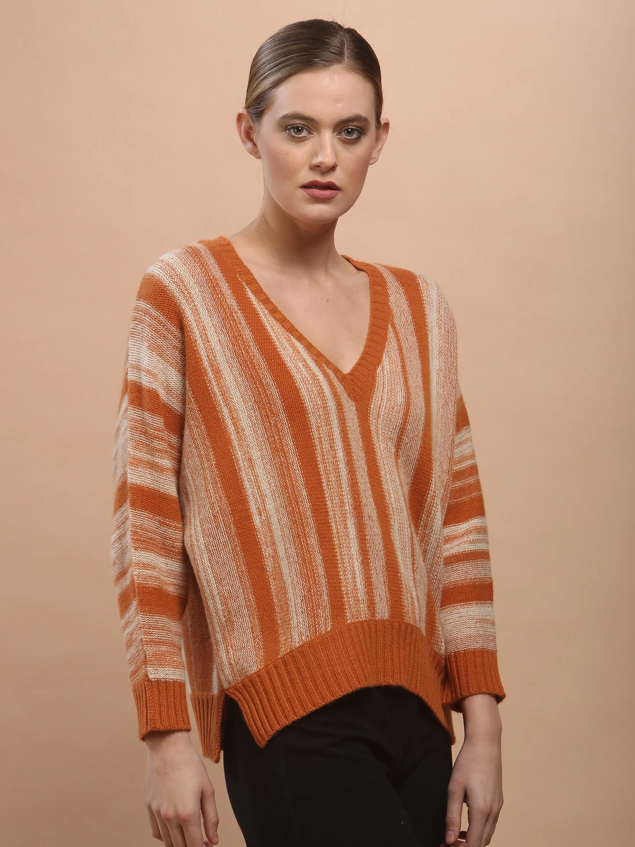 Gradient Stripe V Neck