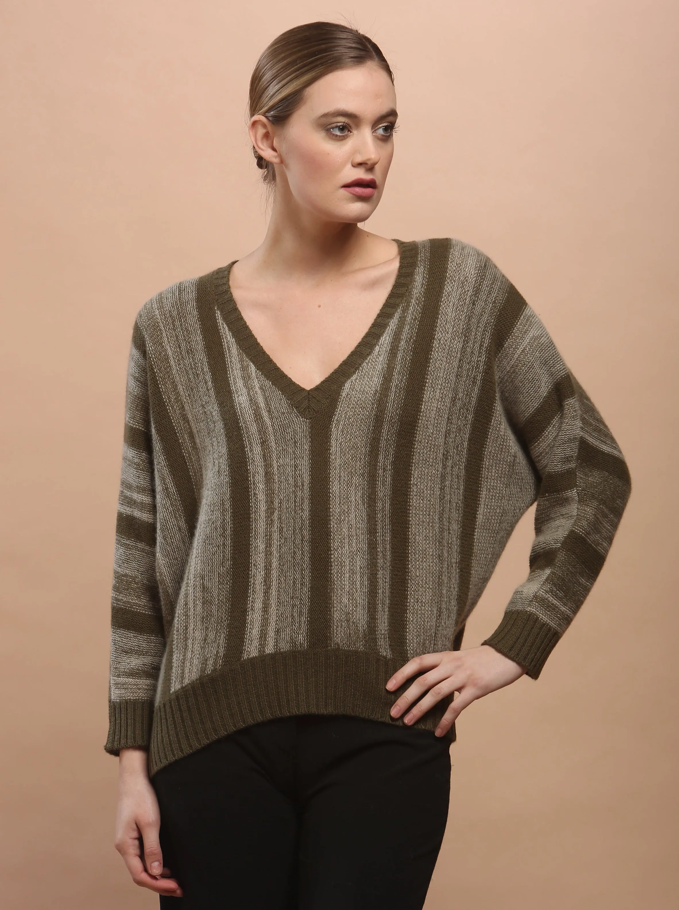 Gradient Stripe V Neck