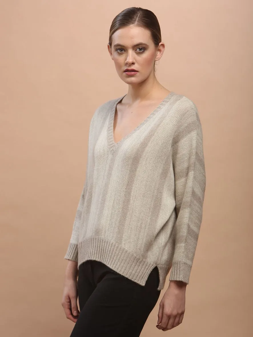 Gradient Stripe V Neck