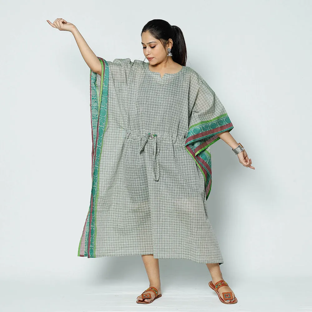 Grey - Kanchipuram Checks Cotton Kaftan with Tie-Up Waist (Medium)