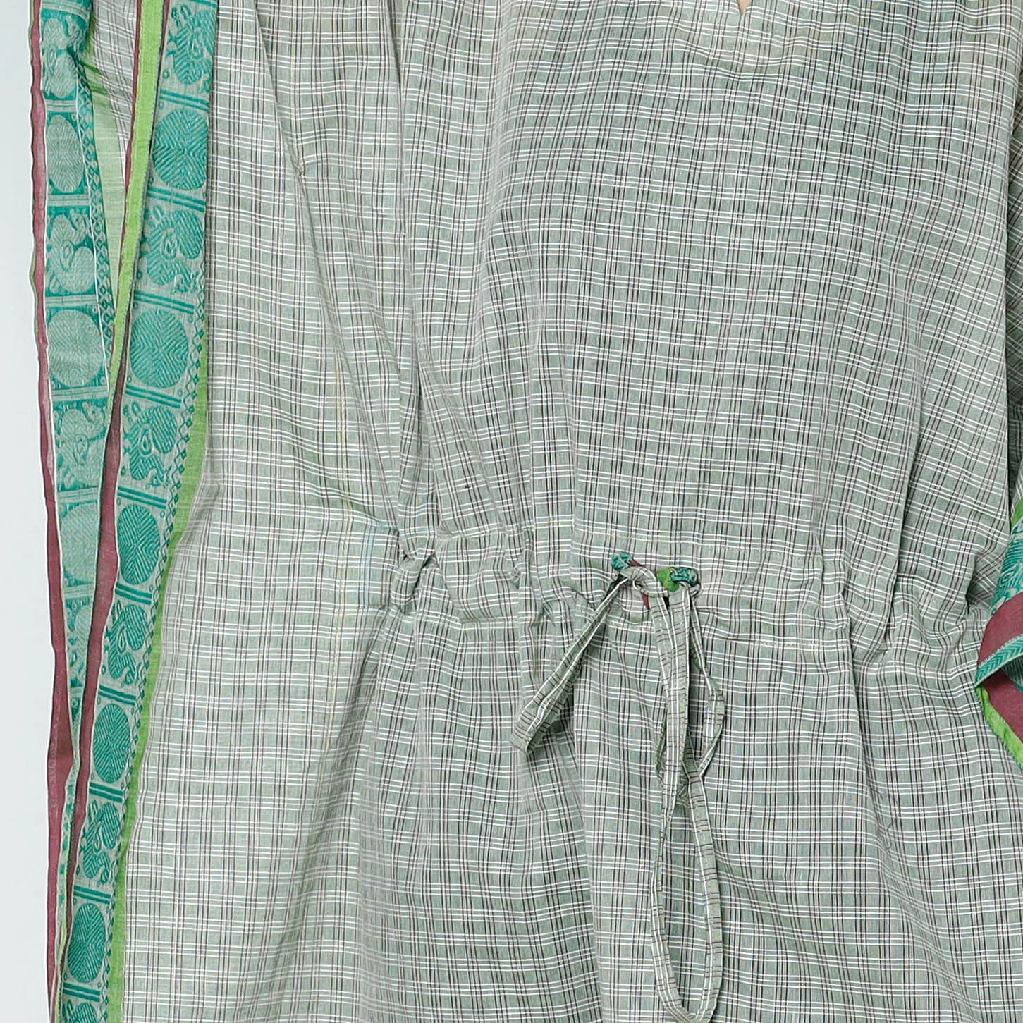 Grey - Kanchipuram Checks Cotton Kaftan with Tie-Up Waist (Medium)