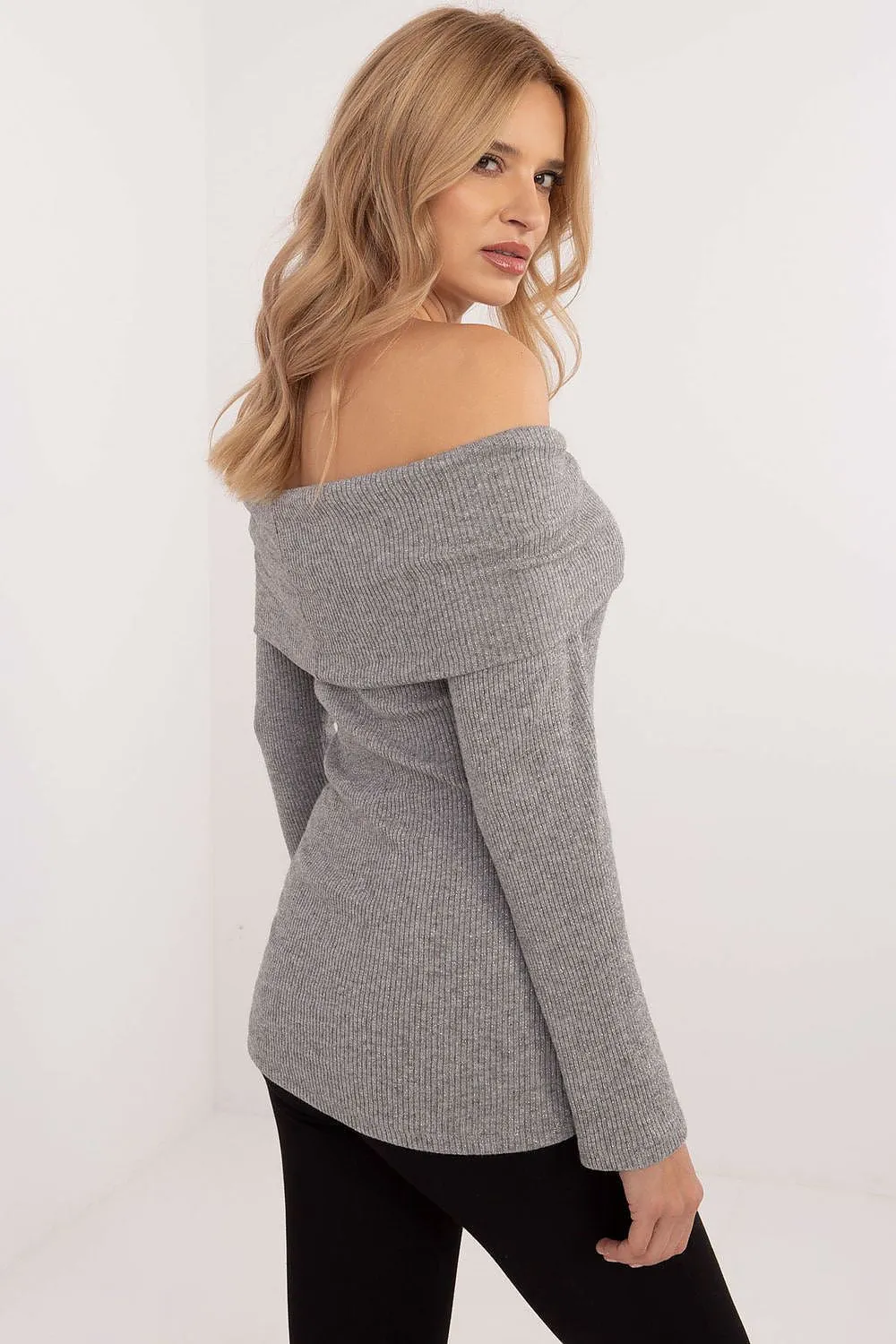 GREY OFF SHOULDER SWEATER