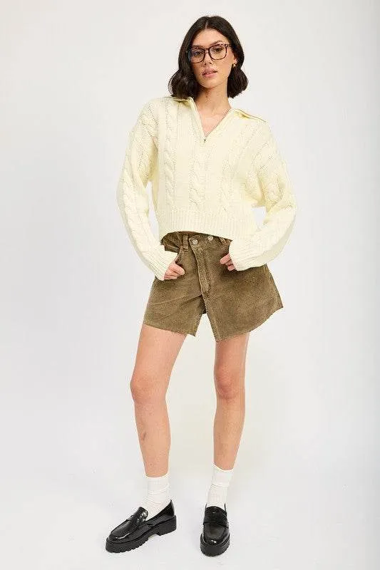 Half Zip Cable Knit Sweater