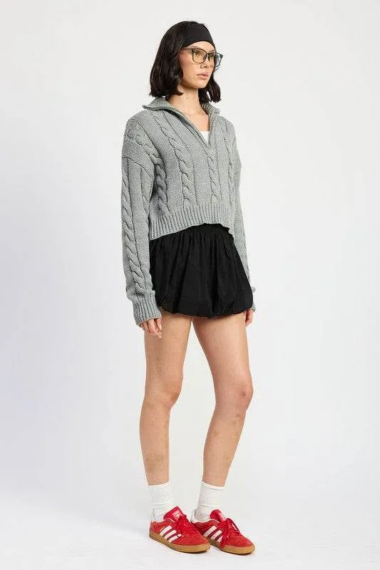 Half Zip Cable Knit Sweater