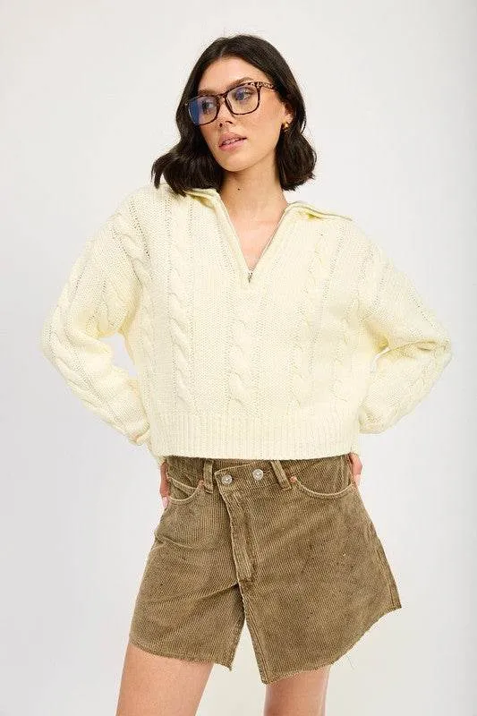 Half Zip Cable Knit Sweater