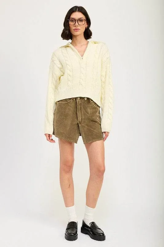 Half Zip Cable Knit Sweater