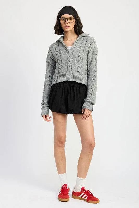 Half Zip Cable Knit Sweater