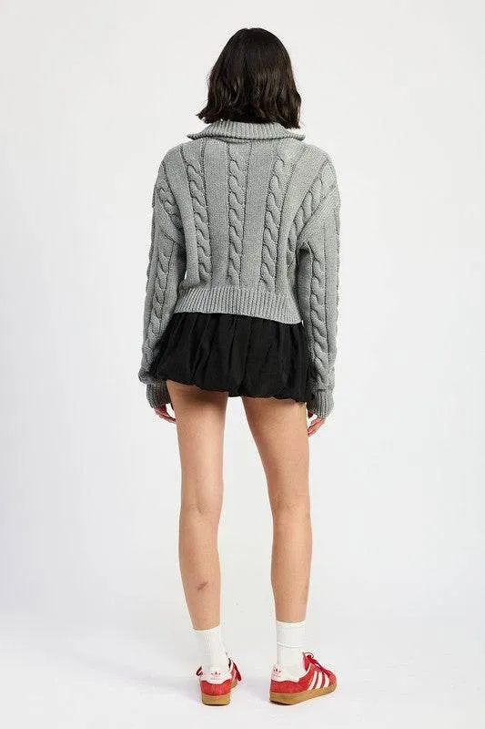 Half Zip Cable Knit Sweater