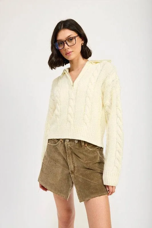Half Zip Cable Knit Sweater