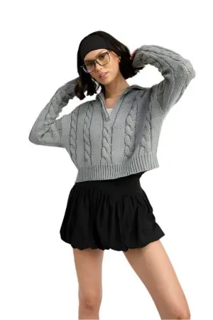 Half Zip Cable Knit Sweater