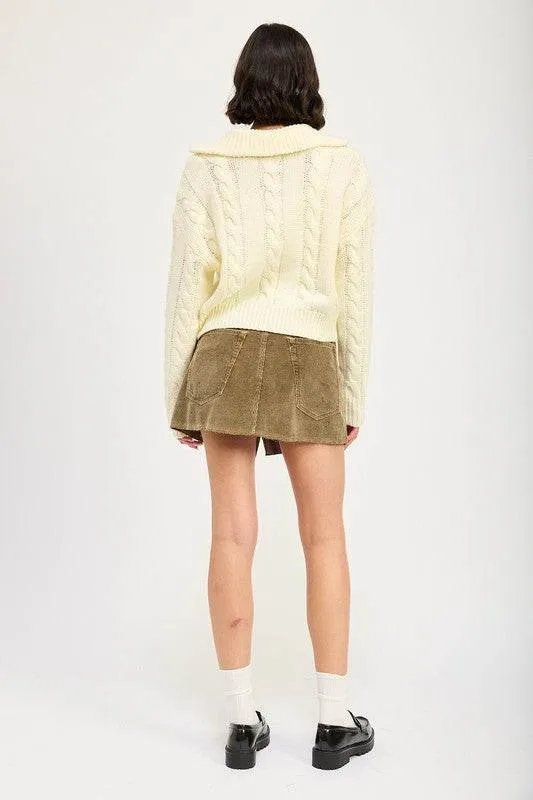 Half Zip Cable Knit Sweater