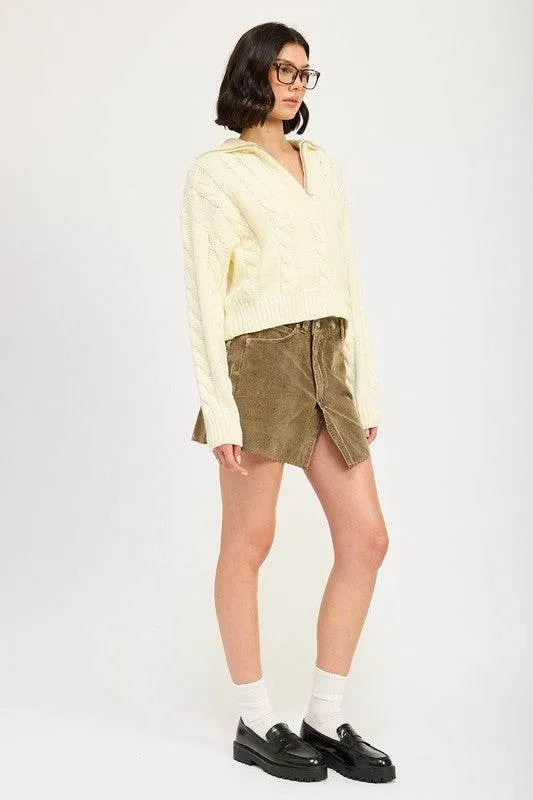 Half Zip Cable Knit Sweater