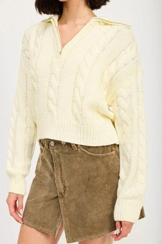 Half Zip Cable Knit Sweater